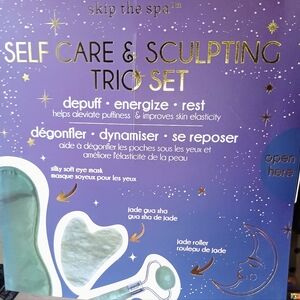Skip The Spa Self Care & Sculpting Trio Set Gua Sha Mask Jade Roller 3 PC Set